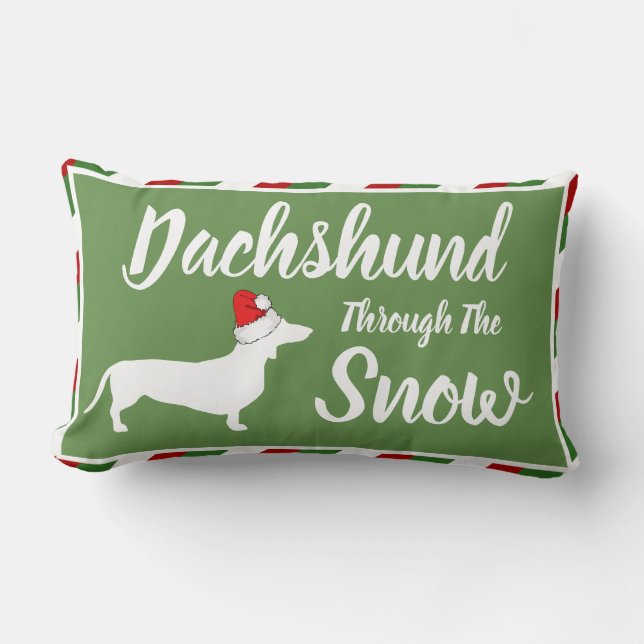 Dackel durch die Schnee-Weihnachtsstreifen Lendenkissen (Vorderseite)