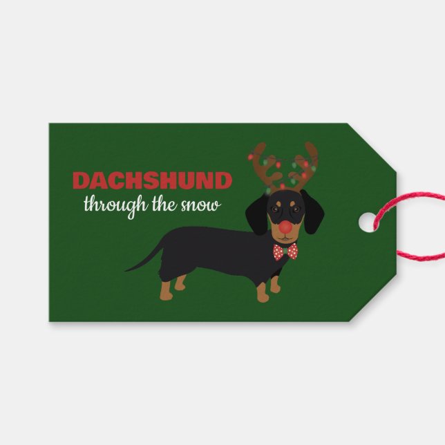 Dackel durch Schnee Niedliche Dackel Rentierhund Geschenkanhänger (Vorderseite (Horizontal))