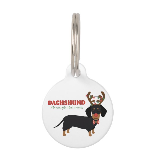 Dackel durch Schnee Niedliche Dackel Rentierhund Haustiermarke (Vorderseite)