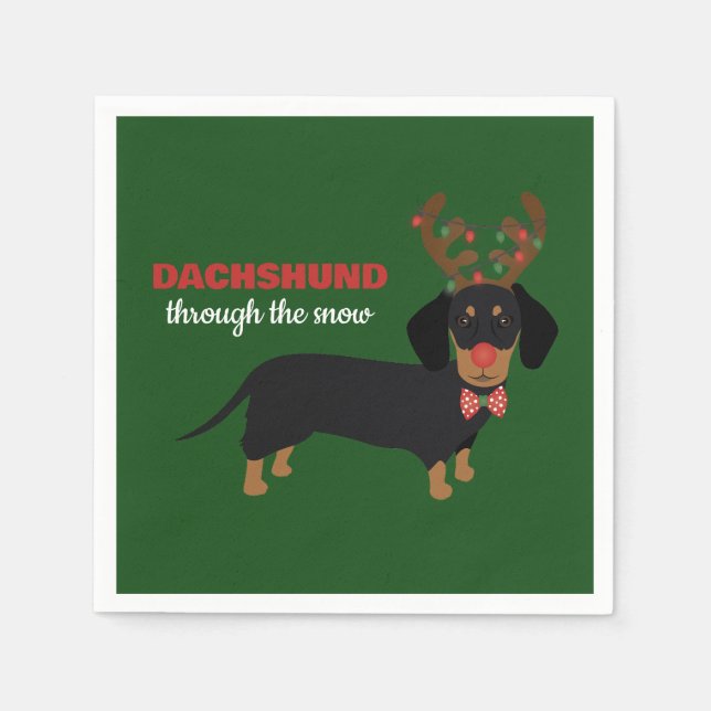 Dackel durch Schnee Niedliche Dackel Rentierhund Serviette (Vorderseite)