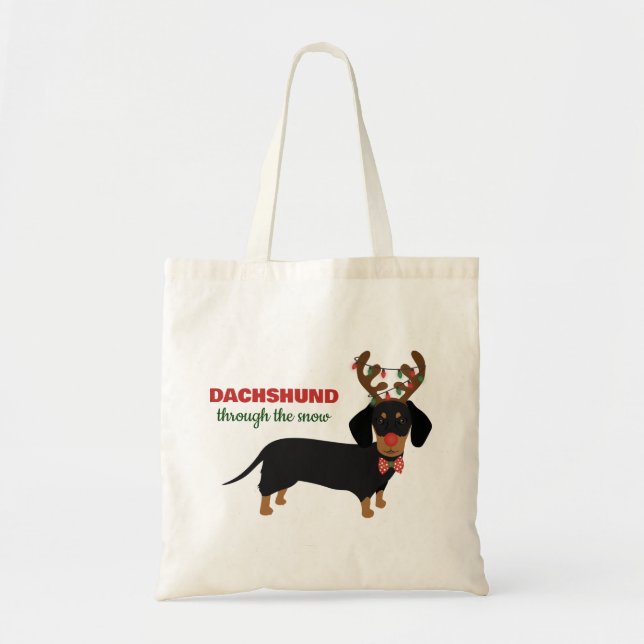 Dackel durch Schnee Niedliche Dackel Rentierhund Tragetasche (Vorne)