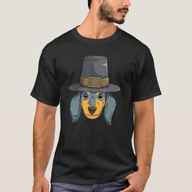 Dackel Erntedank HundPilgrim Tag T-Shirt (Vorderseite)