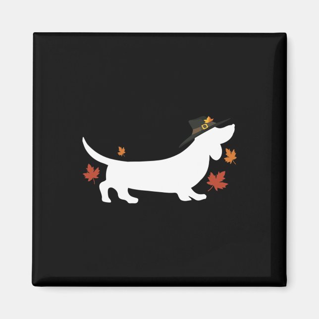 Dackel Erntedank Pilgrim Fall Magnet (Vorne)