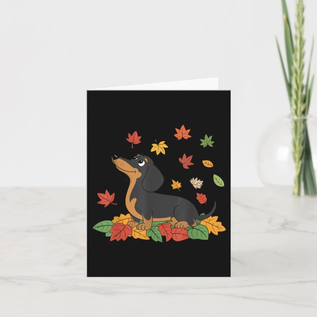 Dackel Erntedank Pilgrim Herbst Herbstlaub Karte (Vorderseite)