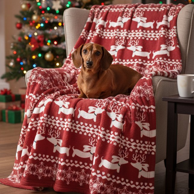 Dackel Fair Isle Ugly Weihnachtskraut Decken (Dachshund Scandi-core Christmas blanket)