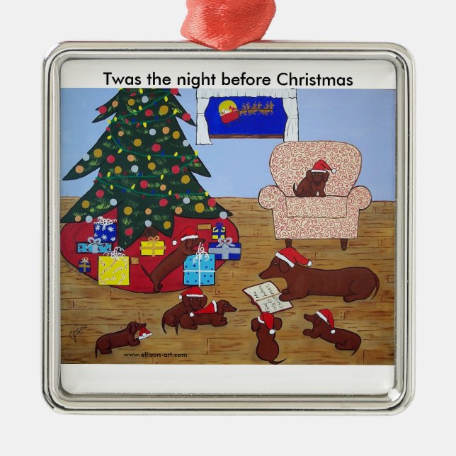 Dackel-Familien-Weihnachtsverzierung Silbernes Ornament (Vorne)