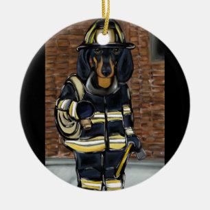 Dackel Fireman Keramik Ornament