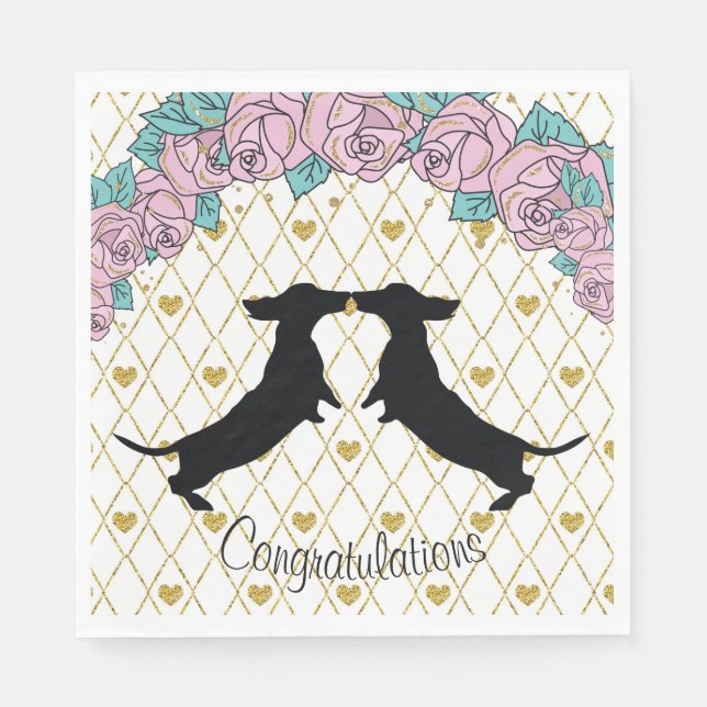 Dackel Floral Hearts Verlobung Paper Napkins Serviette (Vorderseite)