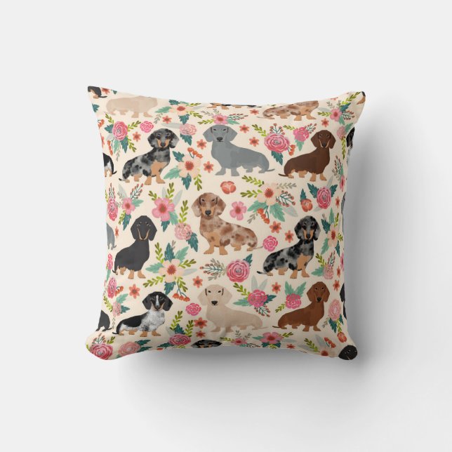 Dackel Florals Kopfkissen - niedliches Hundekissen Kissen (Vorderseite)