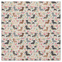 Dackel Florals Stoffe - niedliche Dackel