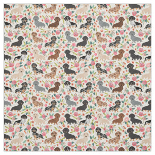 Dackel Florals Stoffe - niedliche Dackel