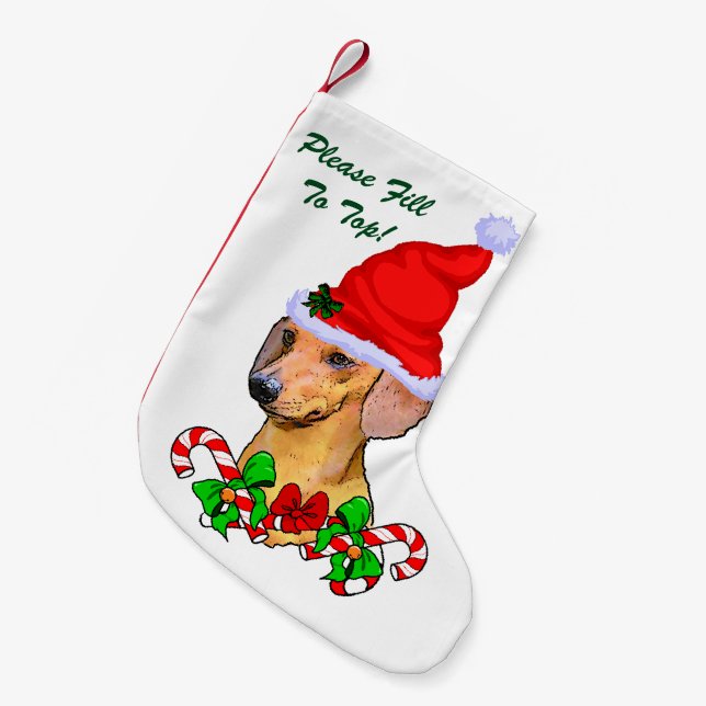 Dackel Frohe Weihnachten Kleiner Weihnachtsstrumpf (Vorderansicht (hängend))