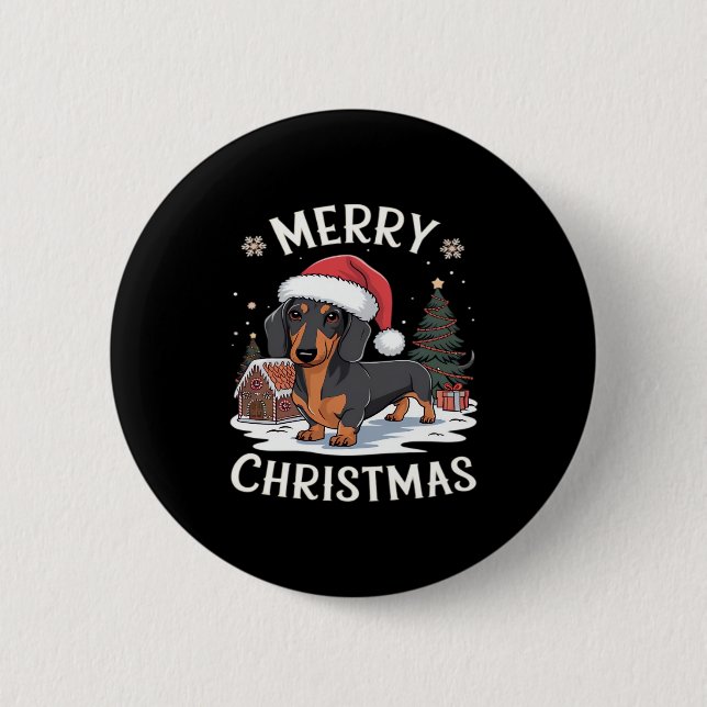 Dackel Frohe Weihnachts-Klassik T - Shirt Button (Vorderseite)