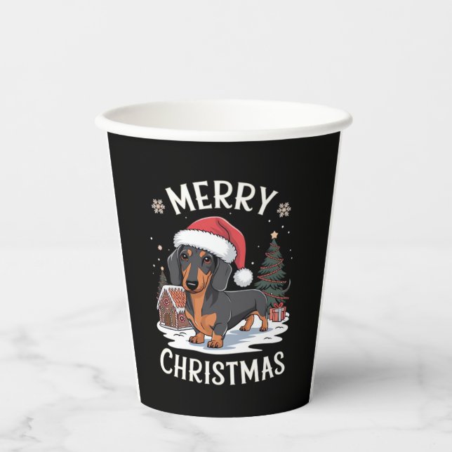 Dackel Frohe Weihnachts-Klassik T - Shirt Pappbecher (Vorderseite)