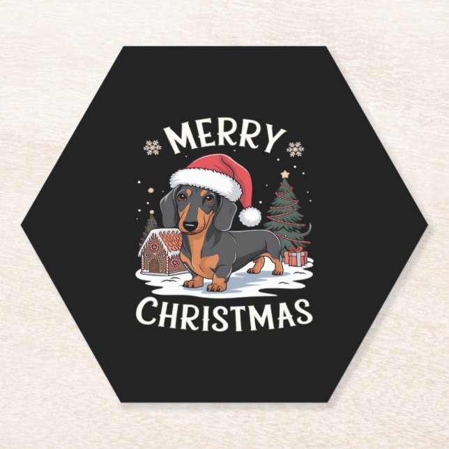 Dackel Frohe Weihnachts-Klassik T - Shirt Untersetzer (Vorderseite)