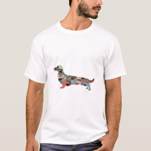 Dackel Geo Silhouette Kariert T-Shirt