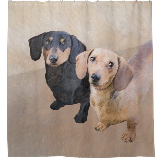Dackel (glatt) Gemälde - Originale Hundekunst Duschvorhang (Vorderseite)
