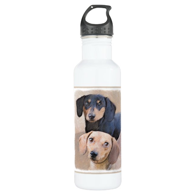 Dackel (glatt) Gemälde - Originale Hundekunst Edelstahlflasche (Vorderseite)
