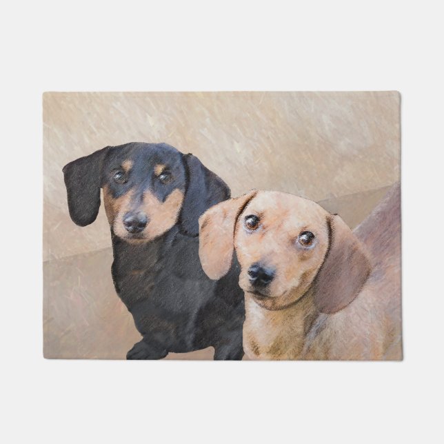 Dackel (glatt) Gemälde - Originale Hundekunst Fußmatte (Vorderseite)