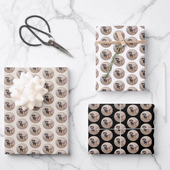 Dackel (glatt) Gemälde - Originale Hundekunst Geschenkpapier Set (Vorderseite)