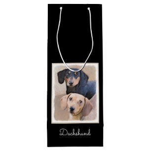 Dackel (glatt) Gemälde - Originale Hundekunst Geschenktüte Für Weinflaschen