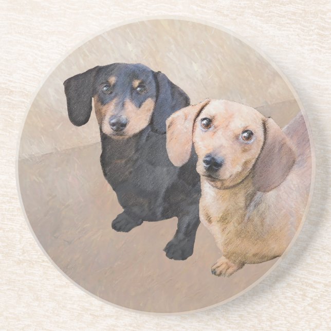 Dackel (glatt) Gemälde - Originale Hundekunst Getränkeuntersetzer (Vorne)