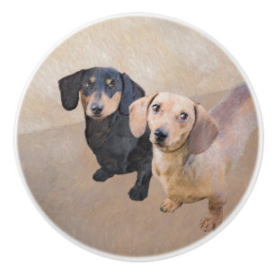 Dackel (glatt) Gemälde - Originale Hundekunst Keramikknauf