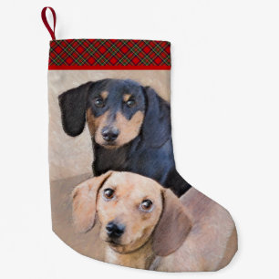 Dackel (glatt) Gemälde - Originale Hundekunst Kleiner Weihnachtsstrumpf
