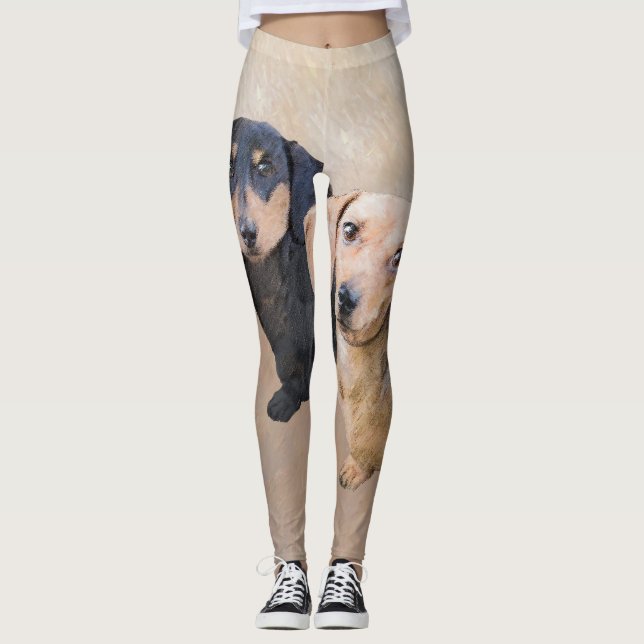 Dackel (glatt) Gemälde - Originale Hundekunst Leggings (Vorderseite)