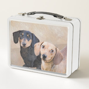 Dackel (glatt) Gemälde - Originale Hundekunst Metall Brotdose