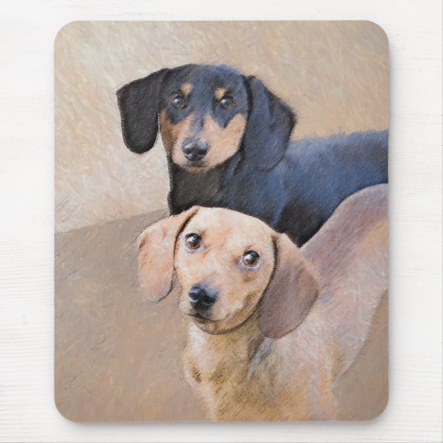 Dackel (glatt) Gemälde - Originale Hundekunst Mousepad (Vorne)