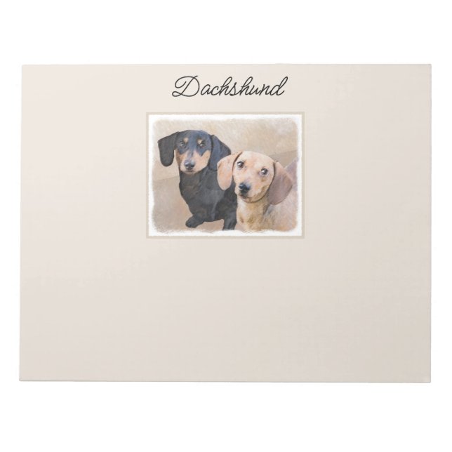 Dackel (glatt) Gemälde - Originale Hundekunst Notizblock (Vorderseite)