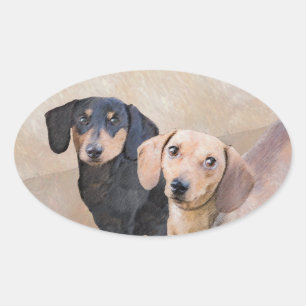 Dackel (glatt) Gemälde - Originale Hundekunst Ovaler Aufkleber