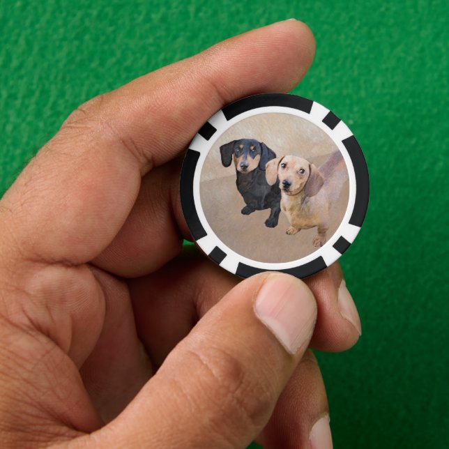 Dackel (glatt) Gemälde - Originale Hundekunst Pokerchips (Hand)