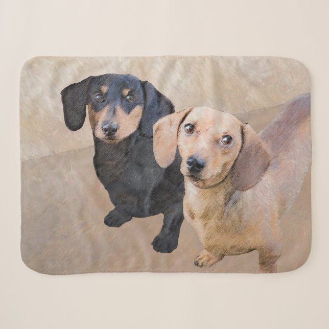 Dackel (glatt) Gemälde - Originale Hundekunst Sherpadecke (Vorderseite (Horizontal))