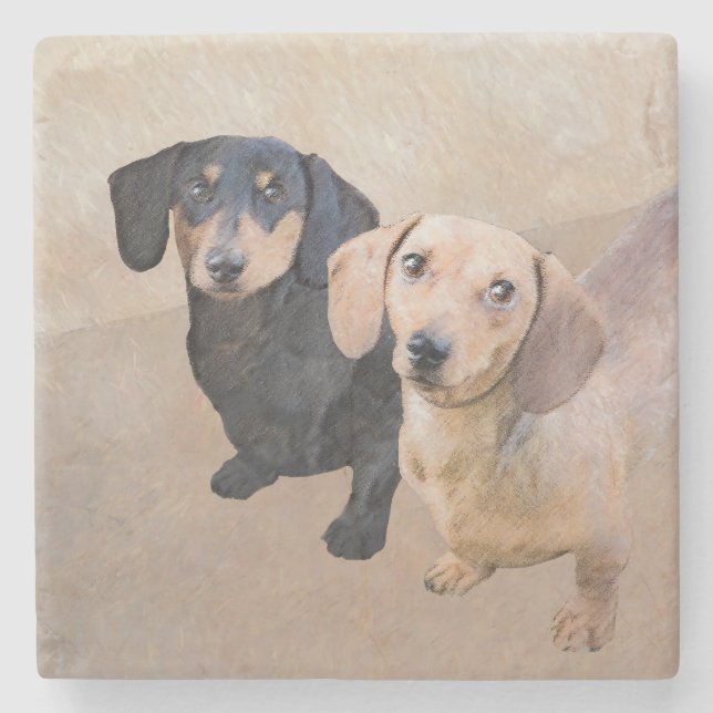 Dackel (glatt) Gemälde - Originale Hundekunst Steinuntersetzer (Vorderseite)