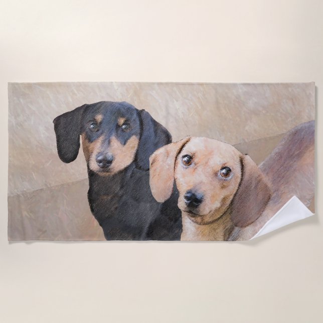 Dackel (glatt) Gemälde - Originale Hundekunst Strandtuch (Vorderseite)