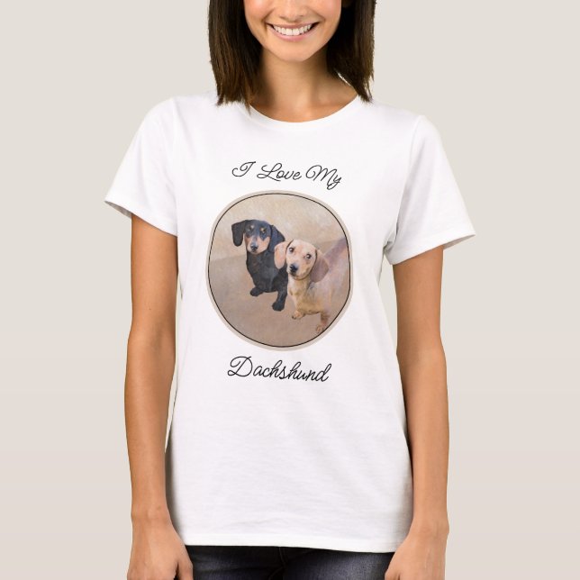 Dackel (glatt) Gemälde - Originale Hundekunst T-Shirt (Vorderseite)