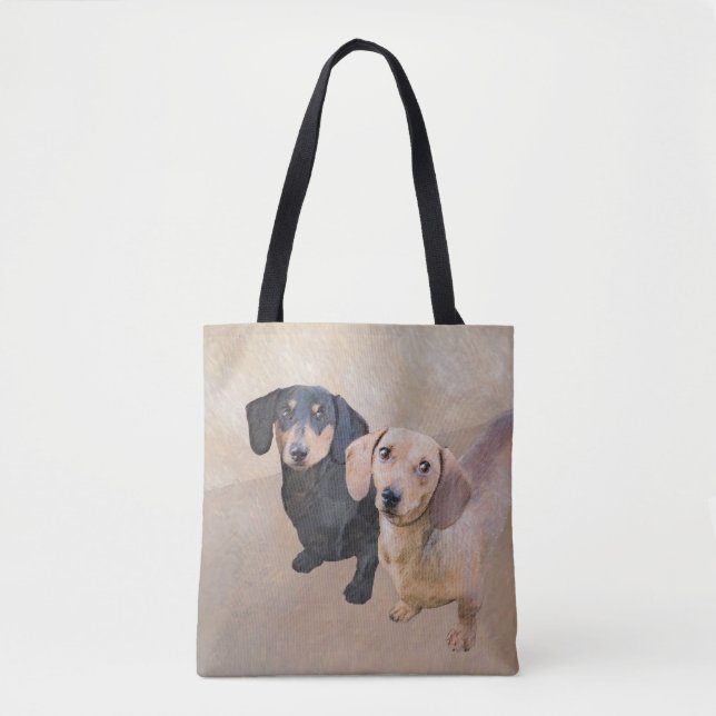 Dackel (glatt) Gemälde - Originale Hundekunst Tasche (Vorderseite)