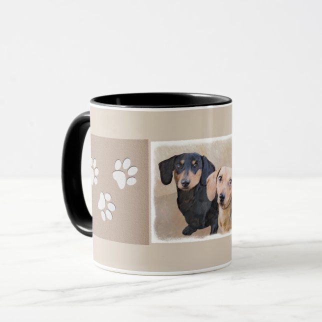 Dackel (glatt) Gemälde - Originale Hundekunst Tasse (Vorderseite Links)