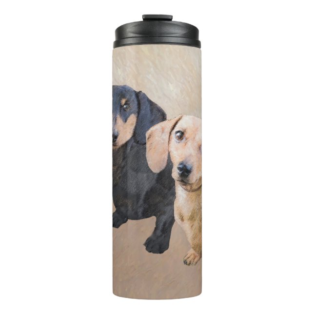 Dackel (glatt) Gemälde - Originale Hundekunst Thermosbecher (Vorderseite)