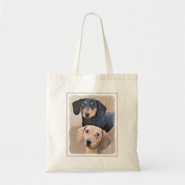 Dackel (glatt) Gemälde - Originale Hundekunst Tragetasche (Vorne)