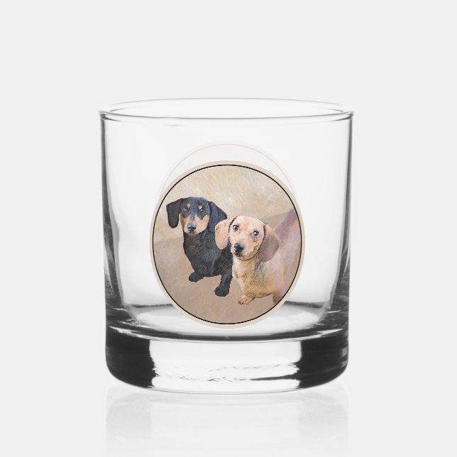 Dackel (glatt) Gemälde - Originale Hundekunst Whiskyglas (Vorderseite)