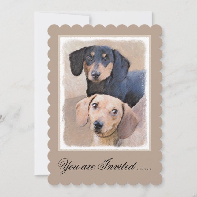 Dackel (glatte) Malerei - Original Hundekunst Einladung (Vorderseite)