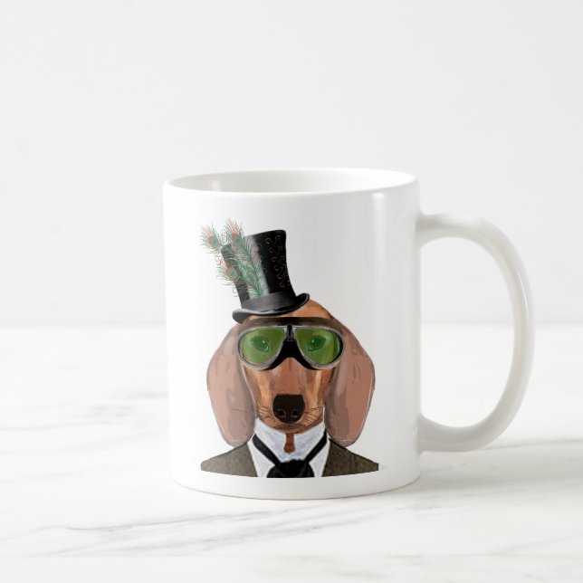 Dackel Green Goggles Top Hat Kaffeetasse (Rechts)