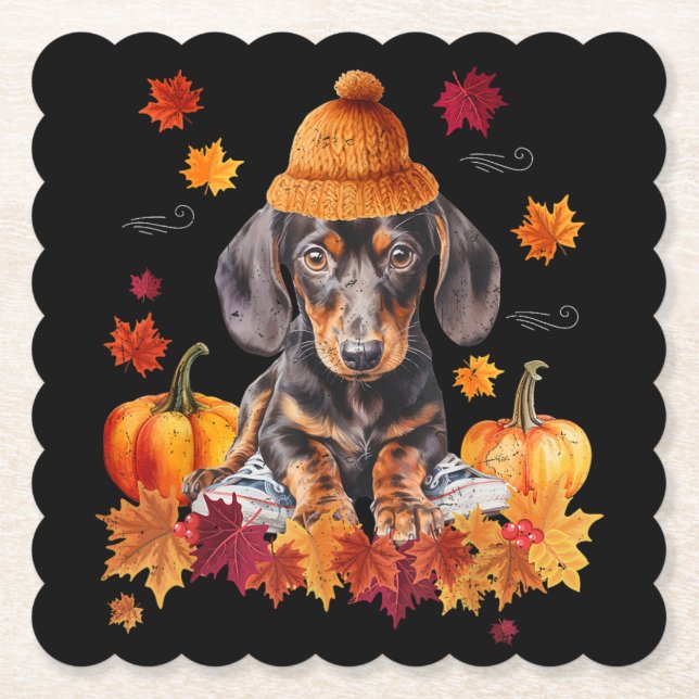 Dackel Hallo Herbstleaf Fall für Hund Lover Untersetzer (Vorderseite)