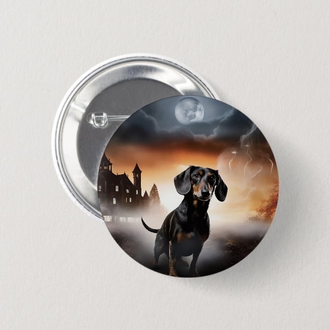 Dackel Halloween Beängstigend Button (Vorne & Hinten)
