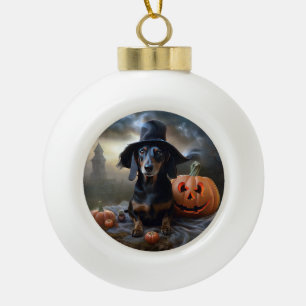 Dackel Halloween Beängstigend Keramik Kugel-Ornament