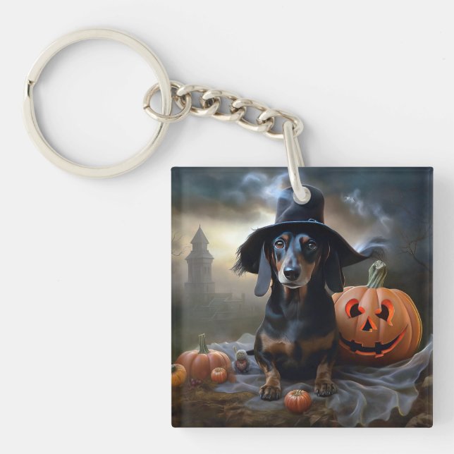 Dackel Halloween Beängstigend Schlüsselanhänger (Vorderseite)