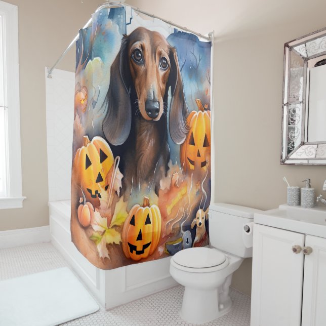 Dackel Halloween mit Pumpkins Beängstigend Duschvorhang (Beispiel)